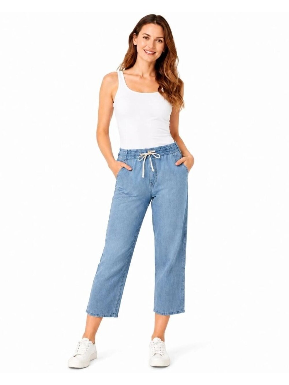 Kensie Womens Light Blue Denim Drawstring Waist Relaxed Fit Jeans S